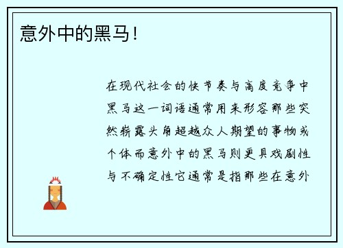 意外中的黑马！